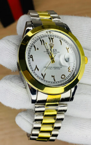 Luxury Two Tone Arabic Watch With Date Adjustment